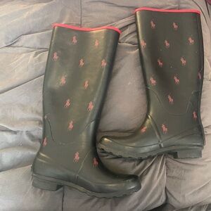 Polo Ralph Lauren Black & Red Rubber Rain Boots Sz 6